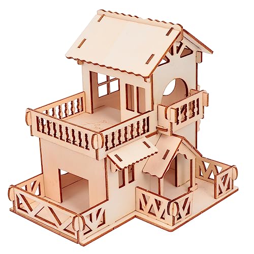 Hamstervilla Rennmaus Bettwäsche Tiere aus Holz hamsterhaus Hamster häuschen Spielzeug Rätsel Hamsterversteck aus Holz kleines Tierhaus Doppelschicht Wurf Käfig Puzzle hölzern von Housoutil