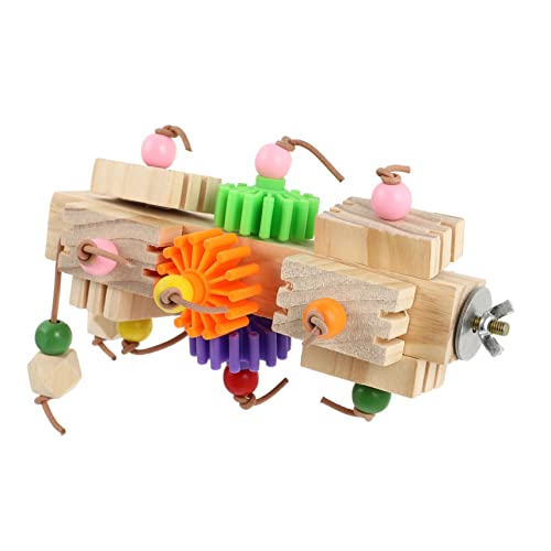 Housoutil Papagei Spielzeug Vogelzähne Knirschen Spielzeug Vogel aus Holz Spielset aus Holz Spielzeuge Kauspielzeug für Vögel Ständer aus Papageienholz hölzern Gestreifter Barsch Vogelkäfig von Housoutil