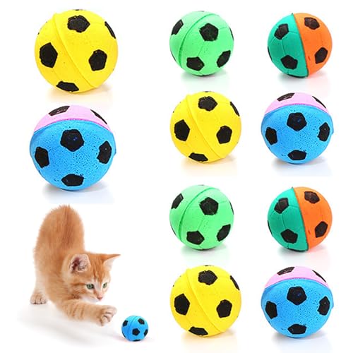 10pcs Katzenballspielzeug 1,6 Schaumschwamm Fußballkatze Spielzeug Interaktive Kategelbällchen Buntes Katzenfußball -Spielzeug Sportball für Innenkatzen (zufällige Farbe) Katzenspielzeug für Innenkat von HoveeLuty