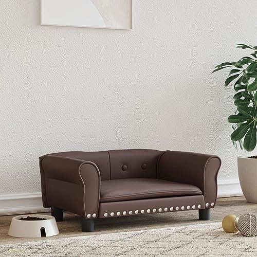 Hovothy Hundebett Bequeme Haustierbett Hundecouch Kunstleder Welpenbett Haustiersofa Schlafplatz für Hunde als Auch Katzen Geeignet Wasserabweisend und Langlebig Braun 70x45x30 cm von Hovothy