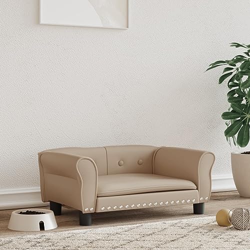 Hovothy Hundebett Bequeme Haustierbett Hundecouch Kunstleder Welpenbett Haustiersofa Schlafplatz für Hunde als Auch Katzen Geeignet Wasserabweisend und Langlebig Cappuccino-Braun 70x45x30 cm von Hovothy