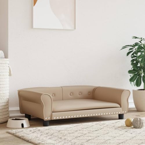 Hovothy Hundebett Bequeme Haustierbett Hundecouch Kunstleder Welpenbett Haustiersofa Schlafplatz für Hunde als Auch Katzen Geeignet Wasserabweisend und Langlebig Cappuccino-Braun 95x55x30 cm von Hovothy