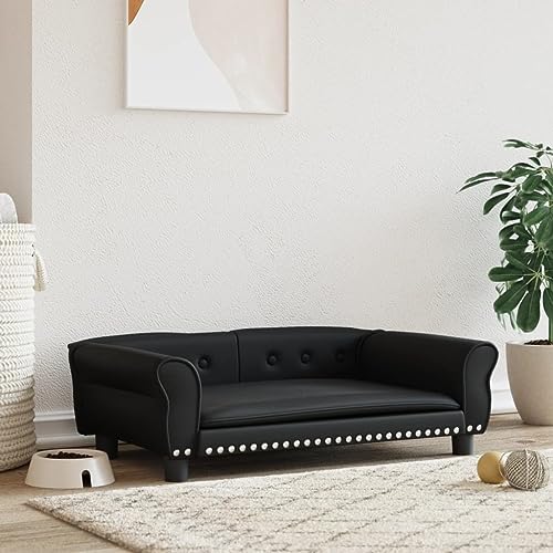 Hovothy Hundebett Bequeme Haustierbett Hundecouch Kunstleder Welpenbett Haustiersofa Schlafplatz für Hunde als Auch Katzen Geeignet Wasserabweisend und Langlebig Schwarz 95x55x30 cm von Hovothy