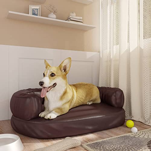 Hovothy Hundebett Bequeme Haustierbett Hundecouch Kunstleder Welpenbett mit Rutschfesten Polsterung Haustiersofa Schlafplatz für Hunde als Auch Katzen Geeignet Wasserabweisend Braun 60x42x22 cm von Hovothy