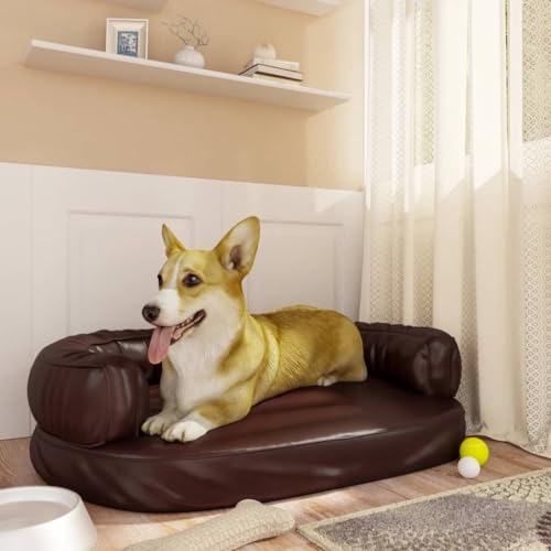 Hovothy Hundebett Bequeme Haustierbett Hundecouch Kunstleder Welpenbett mit Rutschfesten Polsterung Haustiersofa Schlafplatz für Hunde als Auch Katzen Geeignet Wasserabweisend Braun 75x53x23 cm von Hovothy