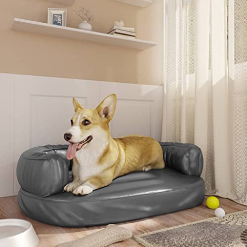 Hovothy Hundebett Bequeme Haustierbett Hundecouch Kunstleder Welpenbett mit Rutschfesten Polsterung Haustiersofa Schlafplatz für Hunde als Auch Katzen Geeignet Wasserabweisend Grau 60x42x22 cm von Hovothy