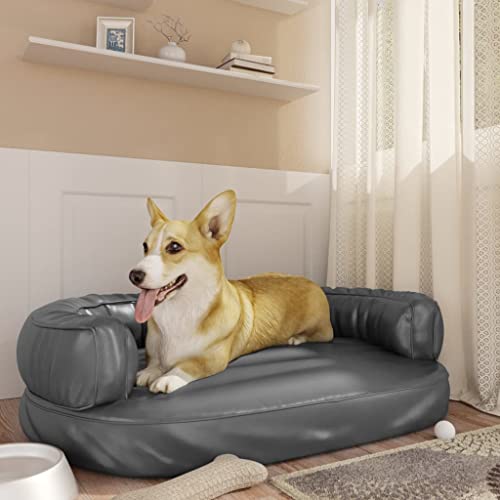 Hovothy Hundebett Bequeme Haustierbett Hundecouch Kunstleder Welpenbett mit Rutschfesten Polsterung Haustiersofa Schlafplatz für Hunde als Auch Katzen Geeignet Wasserabweisend Grau 88x65x21 cm von Hovothy