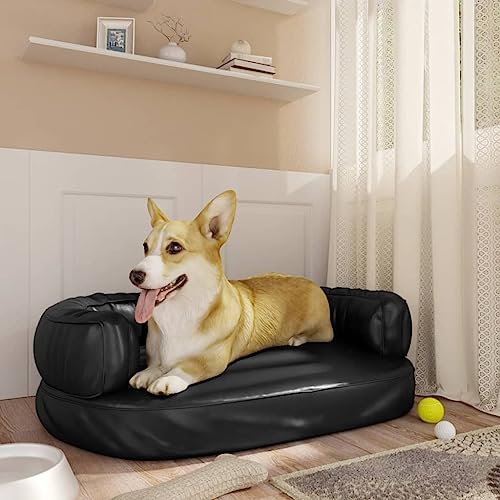 Hovothy Hundebett Bequeme Haustierbett Hundecouch Kunstleder Welpenbett mit Rutschfesten Polsterung Haustiersofa Schlafplatz für Hunde als Auch Katzen Geeignet Wasserabweisend Schwarz 60x42x22 cm von Hovothy