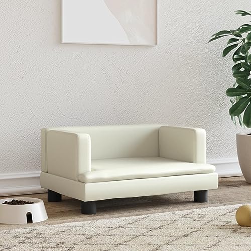 Hovothy Hundebett Bequeme Haustierbett Kunstleder Hundecouch Welpenbett Haustiersofa Schlafplatz für Hunde als Auch Katzen Geeignet Wasserabweisend und Langlebig Creme 60x40x30 cm von Hovothy