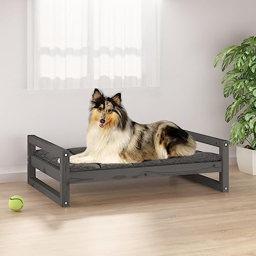 Hovothy Hundebett Bequeme Haustierbett Rechteckige Welpenbett Schlafplatz für Hunde als Auch Katzen Geeignet Massives Kiefernholz Wasserabweisend und Langlebig Grau 95,5x65,5x28 cm von Hovothy