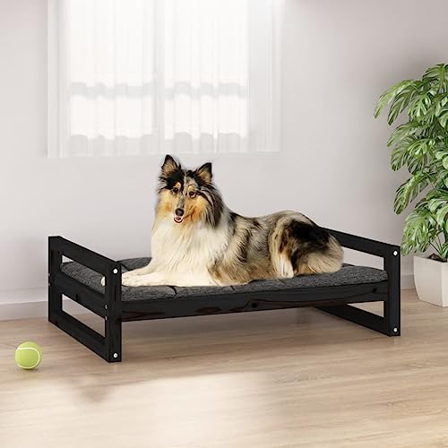 Hovothy Hundebett Bequeme Haustierbett Rechteckige Welpenbett Schlafplatz für Hunde als Auch Katzen Geeignet Massives Kiefernholz Wasserabweisend und Langlebig Schwarz 95,5x65,5x28 cm von Hovothy