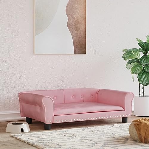 Hovothy Hundebett Bequeme Haustierbett Samt Hundecouch Welpenbett Haustiersofa Schlafplatz für Hunde als Auch Katzen Geeignet Wasserabweisend und Langlebig Rosa 95x55x30 cm von Hovothy