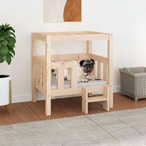 Hovothy Hundebett Bequeme Haustierbett Welpenbett aus Holz Schlafplatz für Hunde als Auch Katzen Geeignet Massives Kiefernholz Wasserabweisend und Langlebig Braun 65,5x43x70 cm von Hovothy