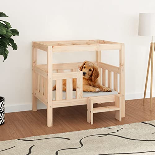 Hovothy Hundebett Bequeme Haustierbett Welpenbett aus Holz Schlafplatz für Hunde als Auch Katzen Geeignet Massives Kiefernholz Wasserabweisend und Langlebig Braun 75,5x63,5x70 cm von Hovothy