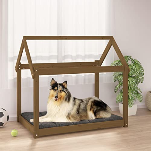 Hovothy Hundebett Bequeme Haustierbett Welpenbett aus Holz Schlafplatz für Hunde als Auch Katzen Geeignet Massives Kiefernholz Wasserabweisend und Langlebig Honigbraun 101x70x90 cm von Hovothy