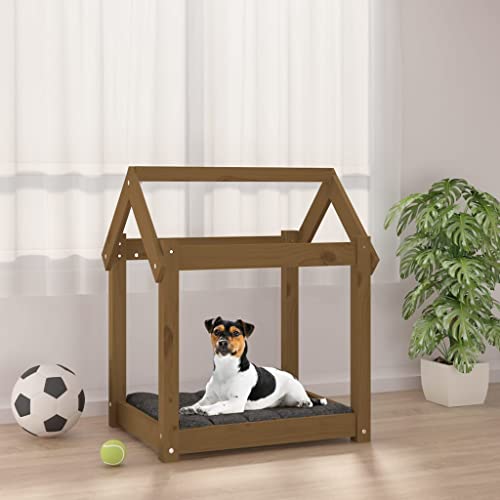 Hovothy Hundebett Bequeme Haustierbett Welpenbett aus Holz Schlafplatz für Hunde als Auch Katzen Geeignet Massives Kiefernholz Wasserabweisend und Langlebig Honigbraun 61x50x70 cm von Hovothy