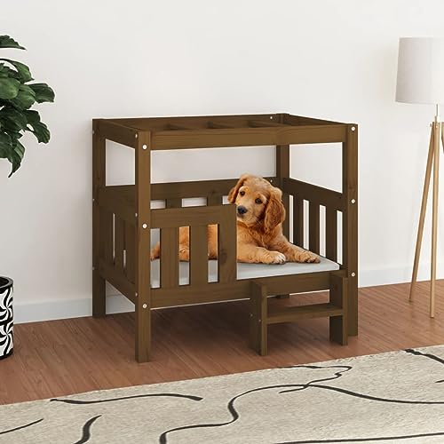 Hovothy Hundebett Bequeme Haustierbett Welpenbett aus Holz Schlafplatz für Hunde als Auch Katzen Geeignet Massives Kiefernholz Wasserabweisend und Langlebig Honigbraun 75,5x63,5x70 cm von Hovothy