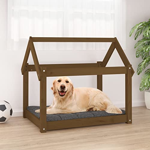 Hovothy Hundebett Bequeme Haustierbett Welpenbett aus Holz Schlafplatz für Hunde als Auch Katzen Geeignet Massives Kiefernholz Wasserabweisend und Langlebig Honigbraun 81x60x70 cm von Hovothy