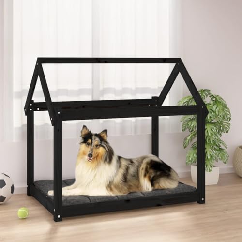 Hovothy Hundebett Bequeme Haustierbett Welpenbett aus Holz Schlafplatz für Hunde als Auch Katzen Geeignet Massives Kiefernholz Wasserabweisend und Langlebig Schwarz 101x70x90 cm von Hovothy