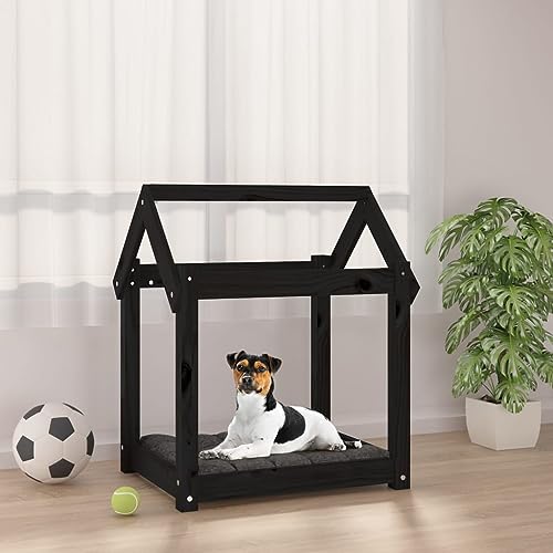 Hovothy Hundebett Bequeme Haustierbett Welpenbett aus Holz Schlafplatz für Hunde als Auch Katzen Geeignet Massives Kiefernholz Wasserabweisend und Langlebig Schwarz 61x50x70 cm von Hovothy