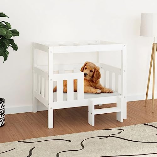 Hovothy Hundebett Bequeme Haustierbett Welpenbett aus Holz Schlafplatz für Hunde als Auch Katzen Geeignet Massives Kiefernholz Wasserabweisend und Langlebig Weiß 75,5x63,5x70 cm von Hovothy