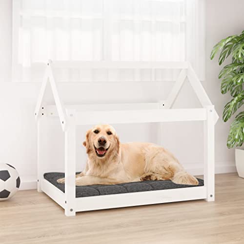 Hovothy Hundebett Bequeme Haustierbett Welpenbett aus Holz Schlafplatz für Hunde als Auch Katzen Geeignet Massives Kiefernholz Wasserabweisend und Langlebig Weiß 81x60x70 cm von Hovothy