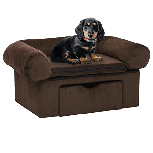 Hovothy Hundebett Bequeme Haustierbett mit Schublade Hundecouch Welpenbett Haustiersofa Schlafplatz für Hunde als Auch Katzen Geeignet Wasserabweisend und Langlebig Braun 75x50x38 cm von Hovothy