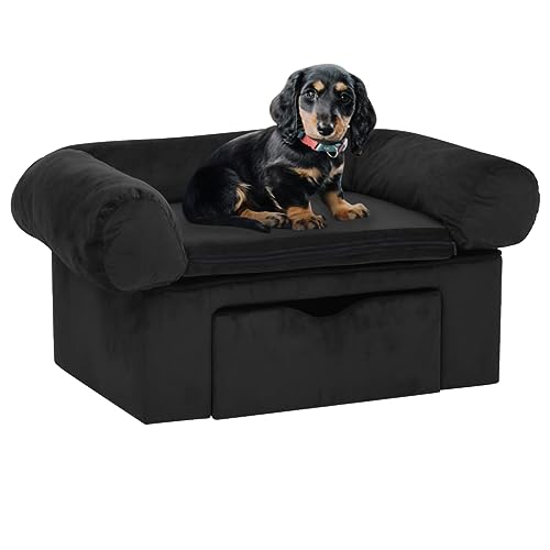 Hovothy Hundebett Bequeme Haustierbett mit Schublade Hundecouch Welpenbett Haustiersofa Schlafplatz für Hunde als Auch Katzen Geeignet Wasserabweisend und Langlebig Schwarz 75x50x38 cm von Hovothy