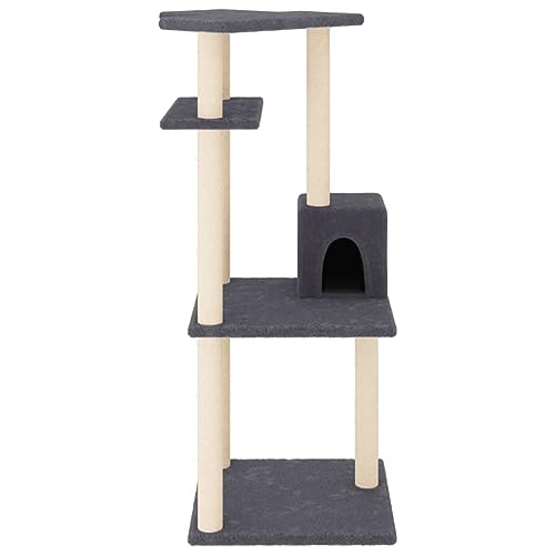 Hovothy Kratzbaum Katzenkratzbaum Säulen mit Natürlichem Sisal Umwickelt Katzenmöbel Mehrstufige Katzenturm für Katzen zum Kratzen Klettern Sitzen Verstecken und Ausruhen Dunkelgrau 55x47,5x123 cm von Hovothy