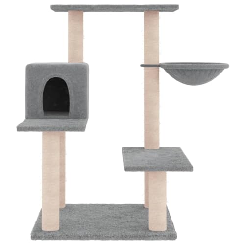 Hovothy Kratzbaum Katzenkratzbaum Säulen mit Natürlichem Sisal Umwickelt Katzenmöbel Mehrstufige Katzenturm für Katzen zum Kratzen Klettern Sitzen Verstecken und Ausruhen Hellgrau 72,5x59,5x82,5 cm von Hovothy