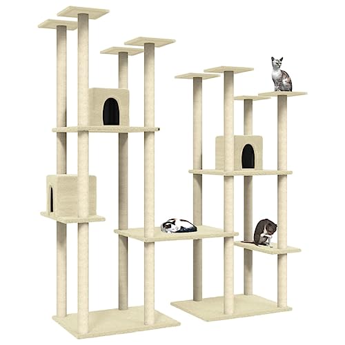 Hovothy Kratzbaum Katzenkratzbaum Säulen mit Natürlichem Sisal Umwickelt Mehrstufige Katzenturm Katzenmöbel für Katzen zum Kratzen Klettern Sitzen Verstecken und Ausruhen Creme 148x61x174 cm von Hovothy