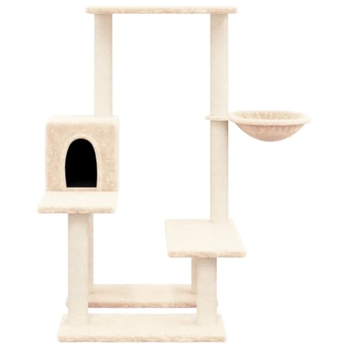 Hovothy Kratzbaum Katzenkratzbaum Säulen mit Natürlichem Sisal Umwickelt Mehrstufige Katzenturm Katzenmöbel für Katzen zum Kratzen Klettern Sitzen Verstecken und Ausruhen Creme 47,5x60x94,5 cm von Hovothy