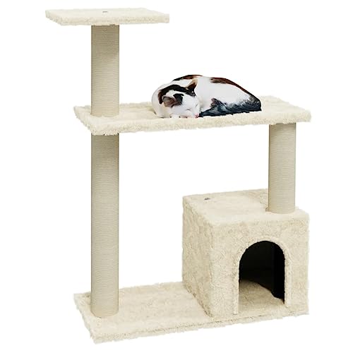 Hovothy Kratzbaum Katzenkratzbaum Säulen mit Natürlichem Sisal Umwickelt Mehrstufige Katzenturm Katzenmöbel für Katzen zum Kratzen Klettern Sitzen Verstecken und Ausruhen Creme 54x22x70 cm von Hovothy