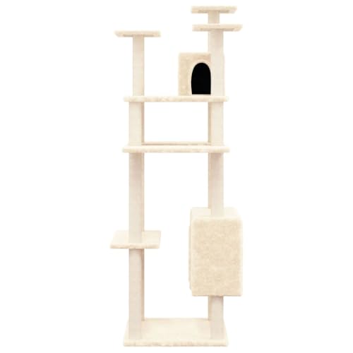 Hovothy Kratzbaum Katzenkratzbaum Säulen mit Natürlichem Sisal Umwickelt Mehrstufige Katzenturm Katzenmöbel für Katzen zum Kratzen Klettern Sitzen Verstecken und Ausruhen Creme 60x73x162 cm von Hovothy