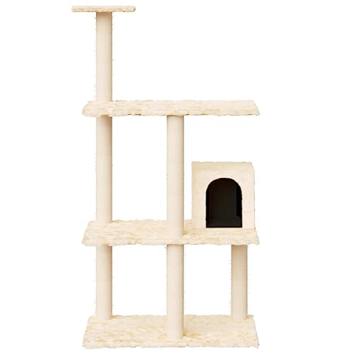 Hovothy Kratzbaum Katzenkratzbaum Säulen mit Natürlichem Sisal Umwickelt Mehrstufige Katzenturm Katzenmöbel für Katzen zum Kratzen Klettern Sitzen Verstecken und Ausruhen Creme 61x35x119 cm von Hovothy