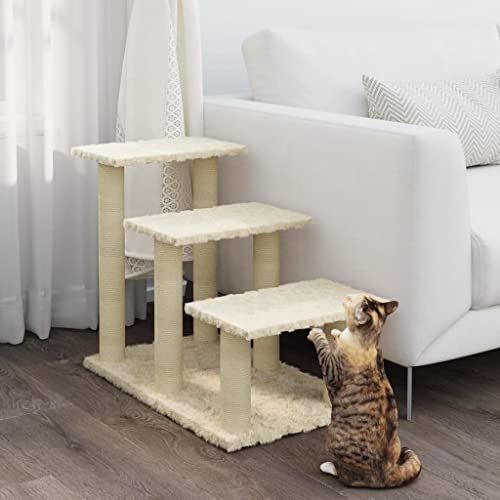 Hovothy Kratzbaum Katzenkratzbaum Säulen mit Natürlichem Sisal Umwickelt Mehrstufige Katzenturm Katzenmöbel für Katzen zum Kratzen Klettern Sitzen Verstecken und Ausruhen Creme 74x35x50,5 cm von Hovothy