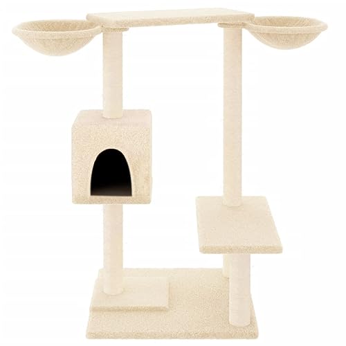 Hovothy Kratzbaum Katzenkratzbaum Säulen mit Natürlichem Sisal Umwickelt Mehrstufige Katzenturm Katzenmöbel für Katzen zum Kratzen Klettern Sitzen Verstecken und Ausruhen Creme 97x67,5x82 cm von Hovothy