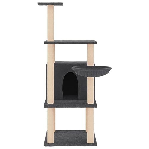 Hovothy Kratzbaum Katzenkratzbaum Säulen mit Natürlichem Sisal Umwickelt Mehrstufige Katzenturm Katzenmöbel für Katzen zum Kratzen Klettern Sitzen Verstecken und Ausruhen Dunkelgrau 47,5x47,5x132 cm von Hovothy