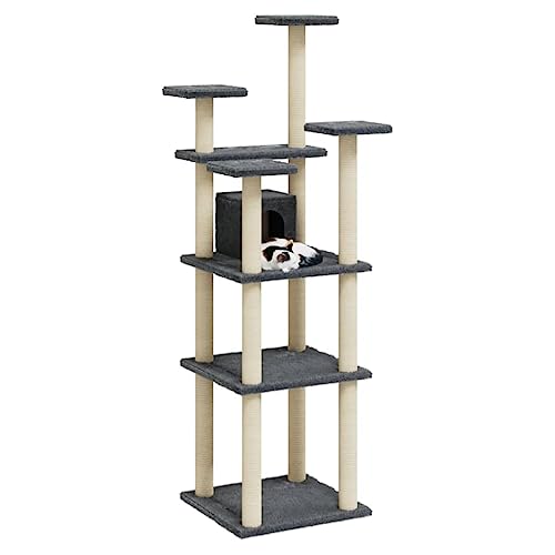 Hovothy Kratzbaum Katzenkratzbaum Säulen mit Natürlichem Sisal Umwickelt Mehrstufige Katzenturm Katzenmöbel für Katzen zum Kratzen Klettern Sitzen Verstecken und Ausruhen Dunkelgrau 60,5x60,5x171 cm von Hovothy