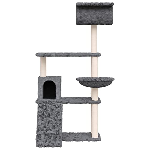 Hovothy Kratzbaum Katzenkratzbaum Säulen mit Natürlichem Sisal Umwickelt Mehrstufige Katzenturm Katzenmöbel für Katzen zum Kratzen Klettern Sitzen Verstecken und Ausruhen Dunkelgrau 76,5x70x131 cm von Hovothy