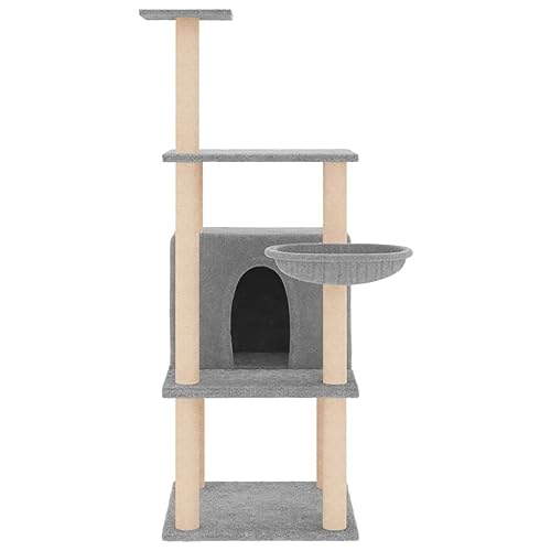 Hovothy Kratzbaum Katzenkratzbaum Säulen mit Natürlichem Sisal Umwickelt Mehrstufige Katzenturm Katzenmöbel für Katzen zum Kratzen Klettern Sitzen Verstecken und Ausruhen Hellgrau 47,5x47,5x132 cm von Hovothy