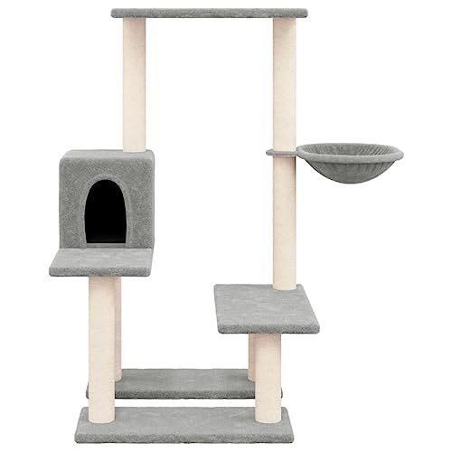 Hovothy Kratzbaum Katzenkratzbaum Säulen mit Natürlichem Sisal Umwickelt Mehrstufige Katzenturm Katzenmöbel für Katzen zum Kratzen Klettern Sitzen Verstecken und Ausruhen Hellgrau 47,5x60x94,5 cm von Hovothy