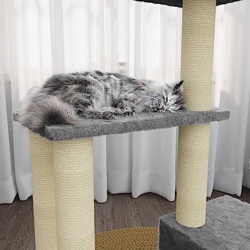 Hovothy Kratzbaum Katzenkratzbaum Säulen mit Natürlichem Sisal Umwickelt Mehrstufige Katzenturm Katzenmöbel für Katzen zum Kratzen Klettern Sitzen Verstecken und Ausruhen Hellgrau 48x35x71 cm von Hovothy