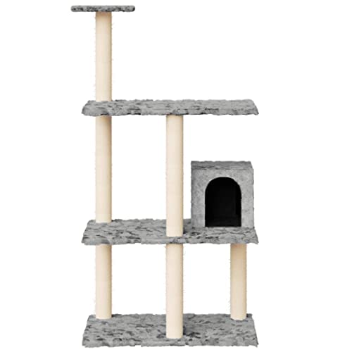 Hovothy Kratzbaum Katzenkratzbaum Säulen mit Natürlichem Sisal Umwickelt Mehrstufige Katzenturm Katzenmöbel für Katzen zum Kratzen Klettern Sitzen Verstecken und Ausruhen Hellgrau 61x35x119 cm von Hovothy