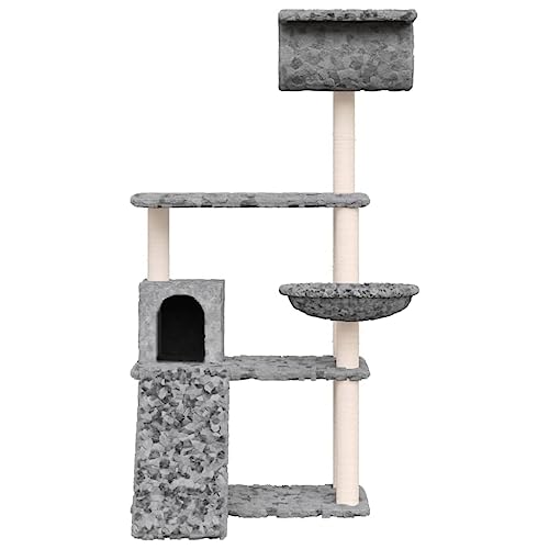 Hovothy Kratzbaum Katzenkratzbaum Säulen mit Natürlichem Sisal Umwickelt Mehrstufige Katzenturm Katzenmöbel für Katzen zum Kratzen Klettern Sitzen Verstecken und Ausruhen Hellgrau 76,5x70x131 cm von Hovothy