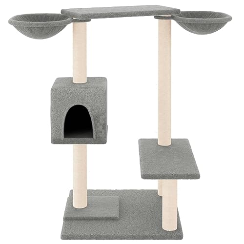 Hovothy Kratzbaum Katzenkratzbaum Säulen mit Natürlichem Sisal Umwickelt Mehrstufige Katzenturm Katzenmöbel für Katzen zum Kratzen Klettern Sitzen Verstecken und Ausruhen Hellgrau 97x67,5x82 cm von Hovothy