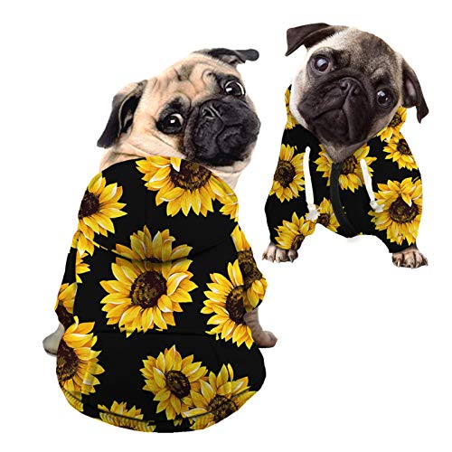 Howilath Casual Canine Hunde-Kapuzenpullover aus Polyester-Baumwolle, Sonnenblume, schwarz, Haustierkleidung, Pullover, Mantel für Hunde, Katzen, Welpen – L von Howilath