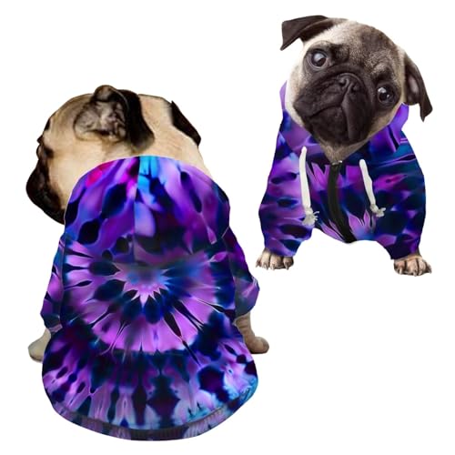 Howilath Haustierkleidung für Hunde, spiralförmig, Batikfärbung, für kaltes Wetter, Hundemantel, Kapuzen-Sweatshirt mit Tasche, Reißverschluss, Größe S, Violett von Howilath