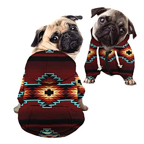 Howilath Hund Hoodie Haustier Kleidung, Ethnische Totem Reißverschluss Kleidung für Hunde, Braun Geometrisches Tribal Sweatshirt Haustier Hoodies mit Hut, Hund Katze Kapuzenshirts Sweatshirts - S von Howilath