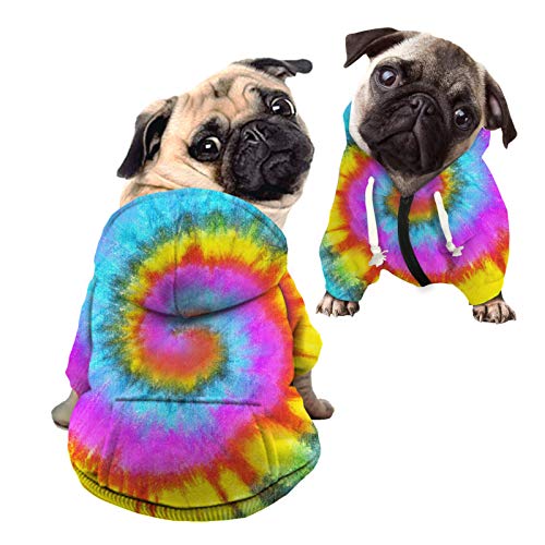 Howilath Hund Hoodie für kleine bis große Hunde, Katzen, Tie-Dye Blau Rosa Gelb Spirale Regenbogen Frühling Herbst Welpen Outfits Hund Katzen Kleidung - L von Howilath